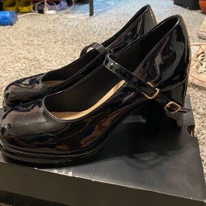 Elegant Black Patent Leather Mary Jane Heels